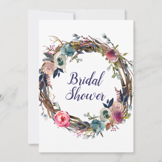 Rustikale Sticks Blumenreath Modernes Brautparty Einladung (Vorderseite)