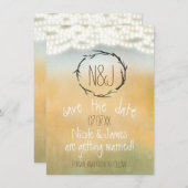 Rustikale Sticks, Wraath & String Lights Save the  Einladung (Vorne/Hinten)