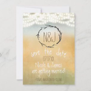 Rustikale Sticks, Wraath & String Lights Save the  Einladung