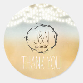 Rustikale Sticks Wreath String Lights Hochzeitstic Runder Aufkleber