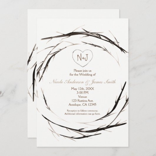 Rustikale Sticks Zweige Zweigstellen Wraath Einlad Einladung (Vorne/Hinten)