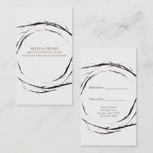 Rustikale Sticks Zweigstellen Wreath Refer a Frien Empfehlungskarte (Vorne/Hinten)