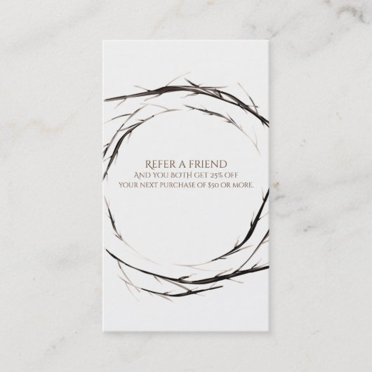 Rustikale Sticks Zweigstellen Wreath Refer a Frien Empfehlungskarte (Vorderseite)