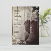 Rustikale Stiefel Blume Western Babydusche Einladung (Stehend Vorderseite)