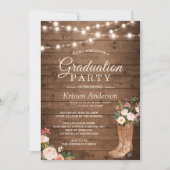 Rustikale Stiefel Blumenzellenleuchter Graduierung Einladung (Vorderseite)