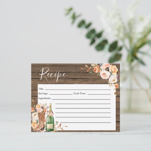 Rustikale Stiefel & Bubbly Brautparty Rezept Card Einladung (Stehend Vorderseite)