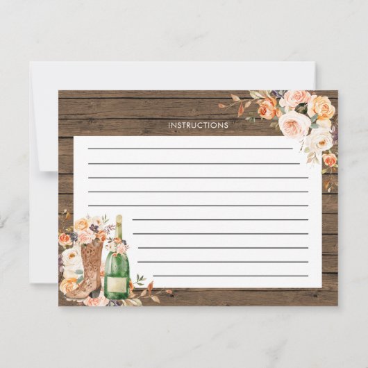 Rustikale Stiefel & Bubbly Brautparty Rezept Card Einladung (Rückseite)