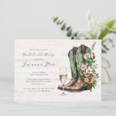 Rustikale Stiefel Bubbly Junggeselinnen-Abschied Einladung (Stehend Vorderseite)