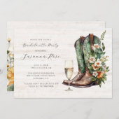 Rustikale Stiefel Bubbly Junggeselinnen-Abschied Einladung (Vorne/Hinten)