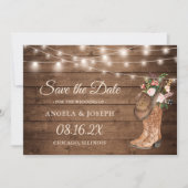 Rustikale Stiefel florale String Lights Hochzeit Save The Date (Vorderseite)