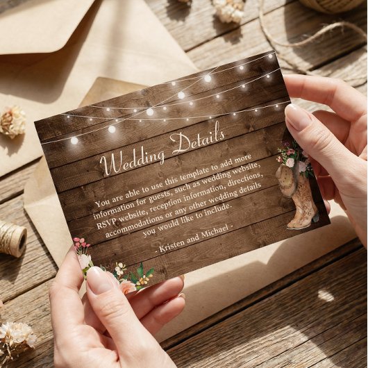 Rustikale Stiefel florale String Lights Hochzeitde Begleitkarte