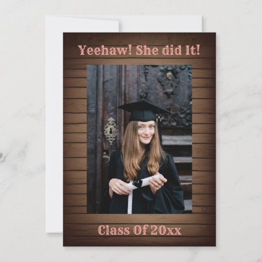 Rustikale Stiefel floralrosa Cowgirl Graduation Pa Einladung (Rückseite)