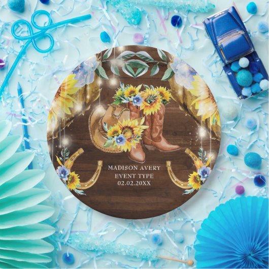 Rustikale Stiefel mit Blumenzellenleuchten Persona Pappteller (Party)