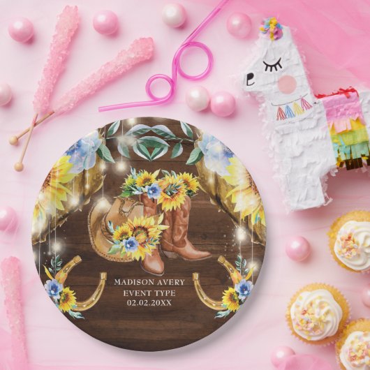 Rustikale Stiefel mit Blumenzellenleuchten Persona Pappteller (Party)