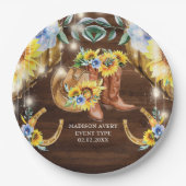 Rustikale Stiefel mit Blumenzellenleuchten Persona Pappteller (Vorderseite)