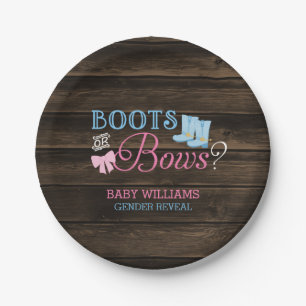 Rustikale Stiefel oder Bows Gender Reveal Baby Dus Pappteller