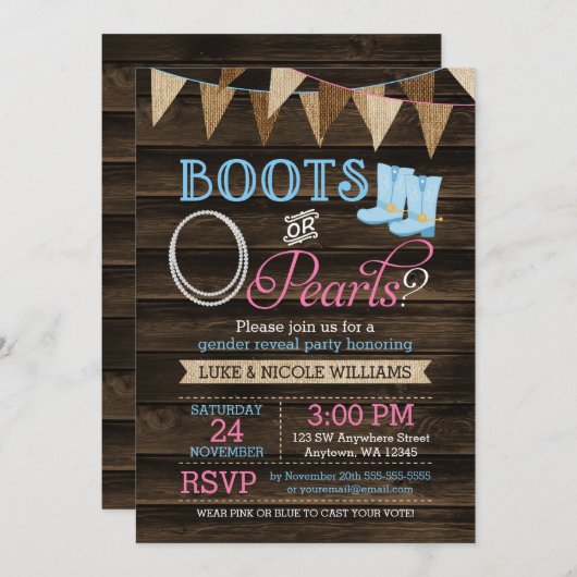 Rustikale Stiefel oder Perlen Geschlecht zeigen Ba Einladung (Vorne/Hinten)