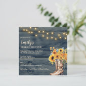 Rustikale Stiefel Sonnenblume Brautdusche Einladun Einladung (Stehend Vorderseite)