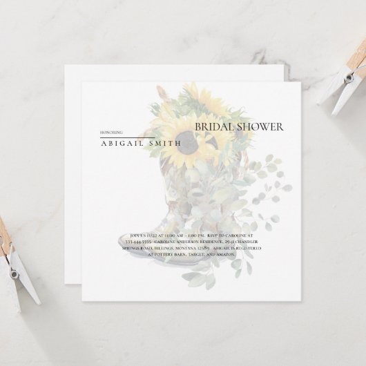 Rustikale Stiefel & Sonnenblumen Modernes Brautpar Einladung (Vorderseite/Rückseite Beispiel)