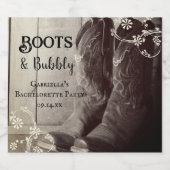 Rustikale Stiefel und blühender Junggeselinnen-Abs Schaumweinetikett (Einzelnes Label)