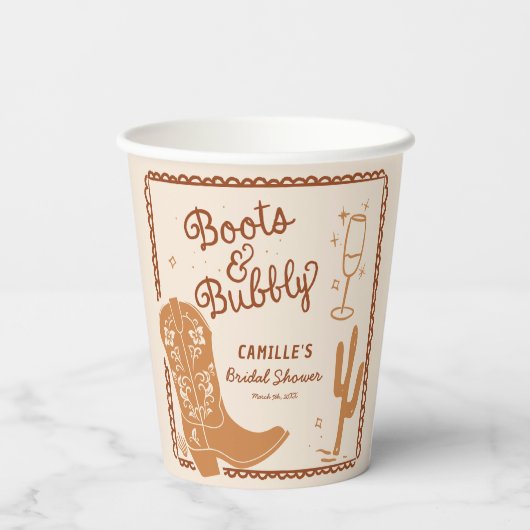 Rustikale Stiefel und Bubbly Brautparty Paper Cup Pappbecher (Rückseite)