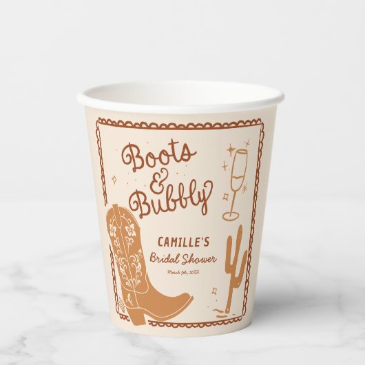 Rustikale Stiefel und Bubbly Brautparty Paper Cup Pappbecher (Vorderseite)