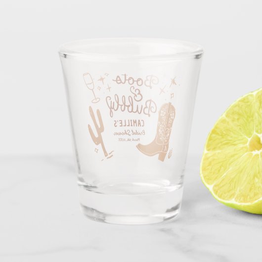 Rustikale Stiefel und bubbly Brautparty Schnapsglas (Rückseite)