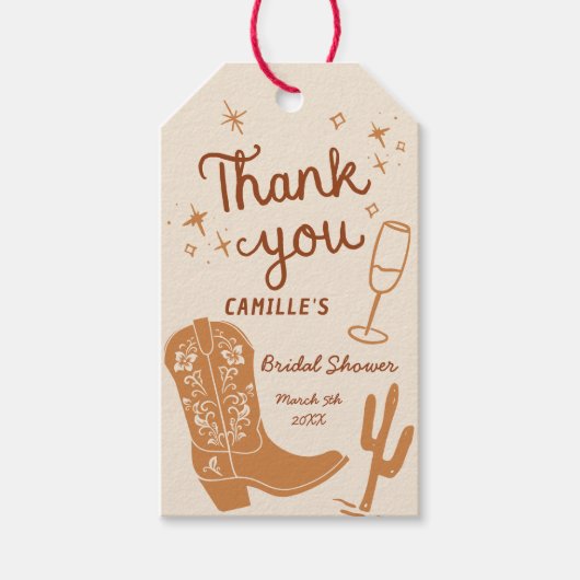 Rustikale Stiefel und Bubbly Hand Drawn Danke Geschenkanhänger (Vorderseite)