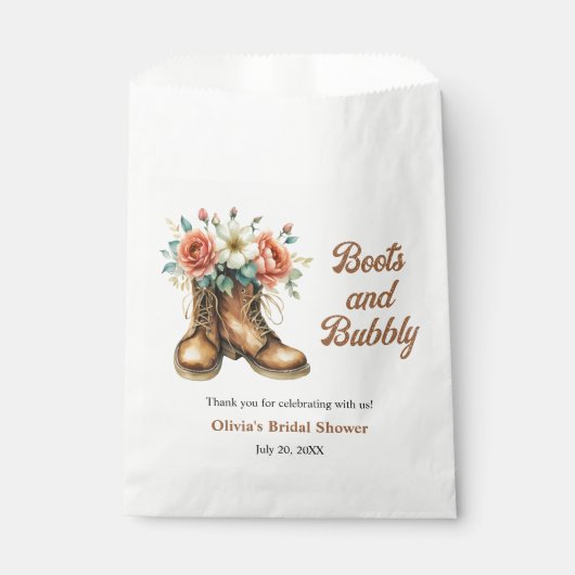 Rustikale Stiefel und Bubbly Western Brautparty Geschenktütchen (Vorderseite)