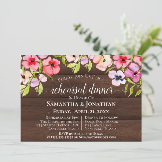 Rustikale Stiefmütterchen zu Probe und Abendessen Einladung (Stehend Vorderseite)