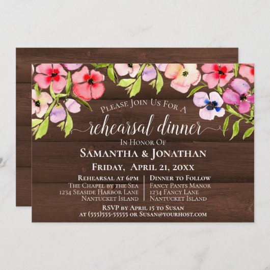 Rustikale Stiefmütterchen zu Probe und Abendessen Einladung (Vorne/Hinten)