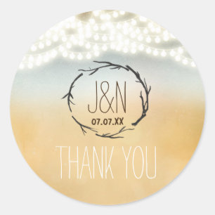 Rustikale Stöcke Kranz Lichterkette Hochzeit Aufkl Runder Aufkleber