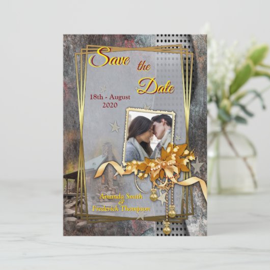 Rustikale Stone-Kabine Einladung (Stehend Vorderseite)