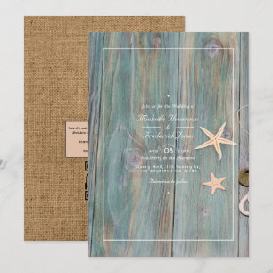 Rustikale Strand-Nautik-QR-Code-RSVP-Hochzeit Einladung