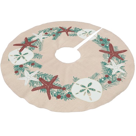 Rustikale Strand-Weihnachtsfeiertagküstenstarfish Polyester Weihnachtsbaumdecke (Schrägansicht)