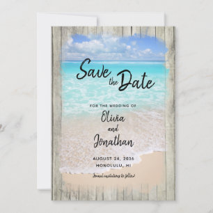 Rustikale Strandhochzeit mit aquablauem Ozean  Save The Date