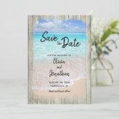 Rustikale Strandhochzeit mit aquablauem Ozean  Save The Date (Stehend Vorderseite)