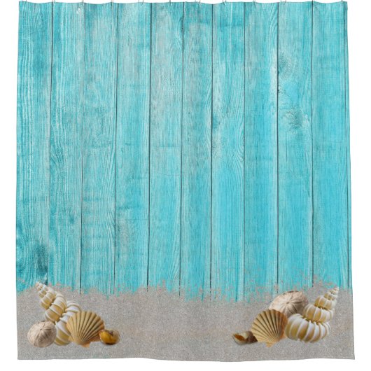 Rustikale Strandküste Türkis Blue Boards Duschvorhang (Vorderseite)