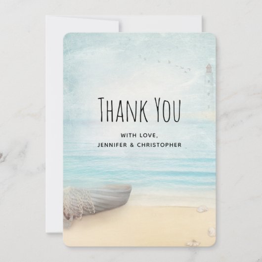 Rustikale Strandlandschaft mit Boot Danke Karte (Vorderseite)