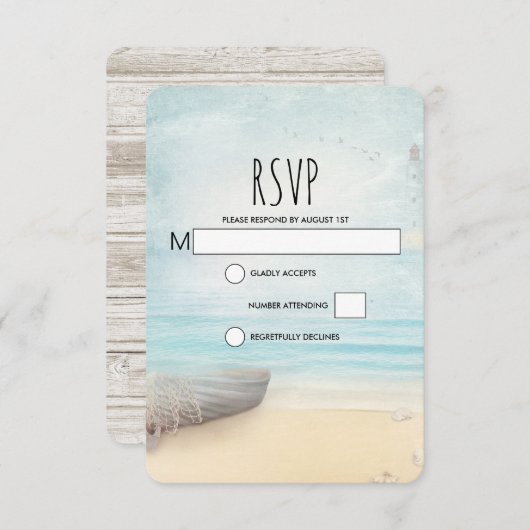 Rustikale Strandlandschaft mit RSVP-Karte für Boot RSVP Karte (Vorne/Hinten)
