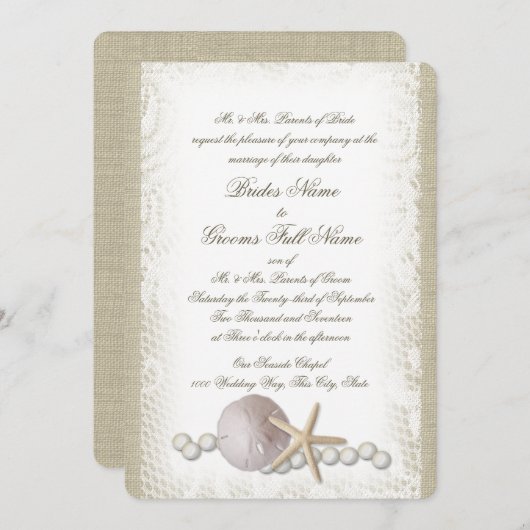 Rustikale Strandlandschaft und Perlen Einladung (Vorne/Hinten)