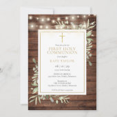 Rustikale Strandleuchten Grüne Erste Heilige Kommu Einladung (Vorderseite)