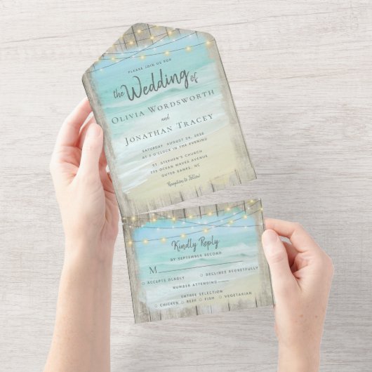 Rustikale Strandsaitenhochzeit All In One Einladung (Abreißen)