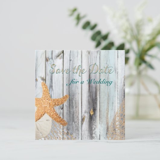 Rustikale Strandsterneihen retten das Datum Save The Date (Stehend Vorderseite)