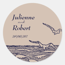 Rustikale Strandwellen Hochzeitsticker Runder Aufkleber