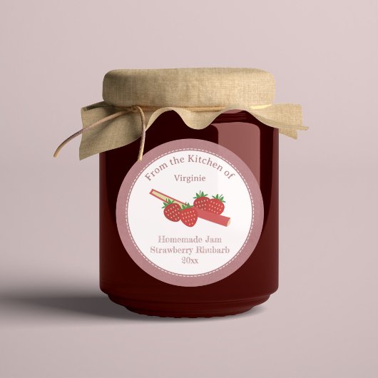 Rustikale Strawberry Rhubarb Jam Kraft Label Stick Runder Aufkleber