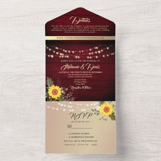 Rustikale Streichelleuchten Burgund Sonnenblumen H All In One Einladung (Innen)