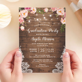 Rustikale Streichellichtblumen-Foto-Graduierungspa Einladung