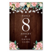 Rustikale Streichellichtblüten Rosa Blumenzehen Tischnummer (Vorderseite)