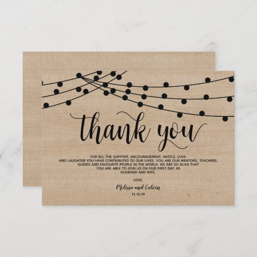 Rustikale Streichellichter Hochzeit Danke Kartende Begleitkarte (Vorne/Hinten)